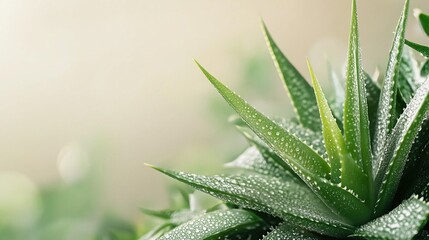 Fototapeta premium Close-up of Dewy Aloe Vera Plant