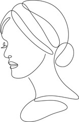 Linear portrait of a beautiful girl.  Minimal portrait. One continuous line. Beauty and glamour concept. Hand drawn vector illustration.