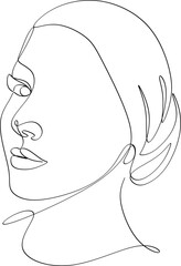 Linear portrait of a beautiful girl.  Minimal portrait. One continuous line. Beauty and glamour concept. Hand drawn vector illustration.