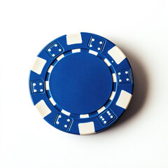 Blue Poker Chip Top View Isolated on White Background &ndash; Gambling and Casino Theme