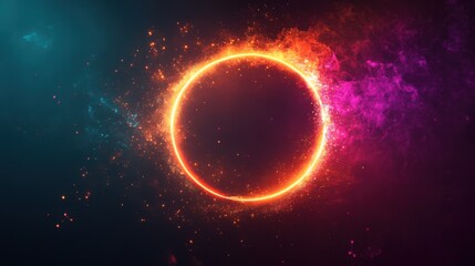 Obraz premium Dynamic Neon Light Ellipse with Glittering Sparks and Flares on a Futuristic Abstract Background, Conveying Motion and Energy