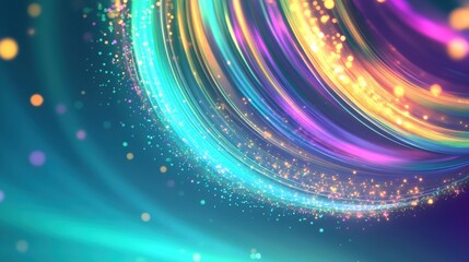 Obraz premium Dynamic Neon Light Ellipse with Glittering Sparks and Flares on a Futuristic Abstract Background, Conveying Motion and Energy