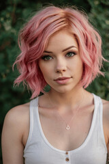 Fototapeta premium A woman with pink hair