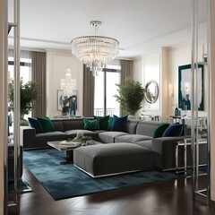 Cozy modern living room with fireplace and luxury furniture design