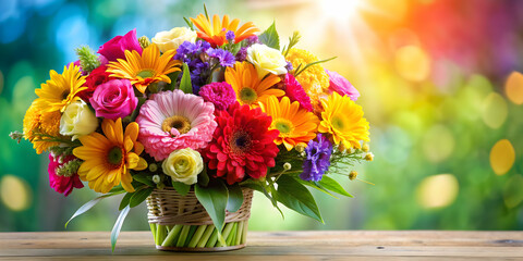 Bright and colorful bouquet of fresh flowers, bouquet, flowers, floral arrangement, vibrant, colorful, nature, gift, celebration