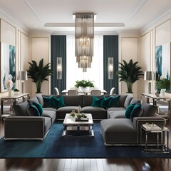 Cozy modern living room with fireplace and luxury furniture design
