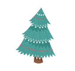 Christmas tree isolated on white background. Colorful cartoon winter tree for holiday xmas and new year. Vector illustration isolated on white background.