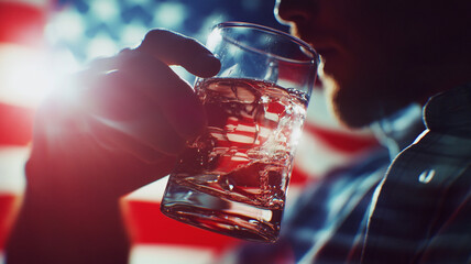 Celebrating National Vodka Day with a refreshing drink against an American flag backdrop