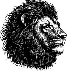Intricate Black and White Lion Head Illustration