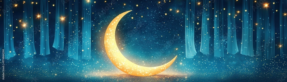 Sticker Crescent Moon and Stars Night Sky.