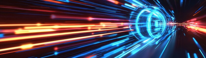 Abstract Blue and Orange Light Streaks and Circles