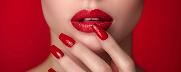 Fototapeta premium Close-up of Red Lips and Manicured Nails