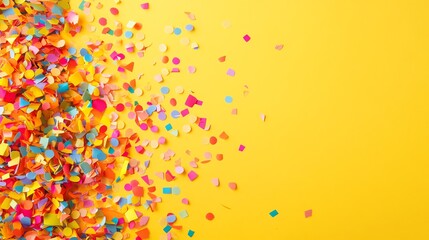 Fototapeta premium Colorful confetti on a yellow background.