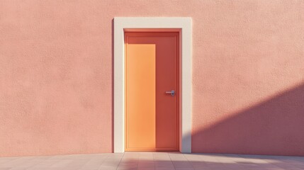Minimalist 3D building design featuring a pale orange door, rendered with pastel colors and subtle shadows.
