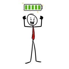a person looks very excited, with a green full battery icon above his head