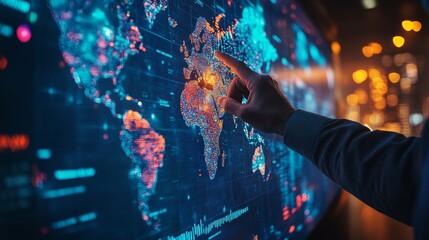 Digital World Map Interaction   Business Analytics and Global Data Visualization