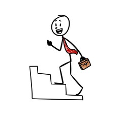 a person walking up the stairs with a briefcase in his hand