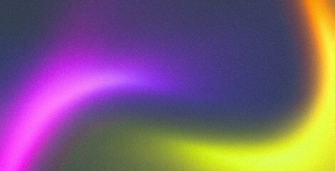 Grainy gradient background purple blue green orange abstract glowing color wave black backdrop, noise texture banner poster header design, banner