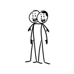 two friends embrace each other with happy expressions