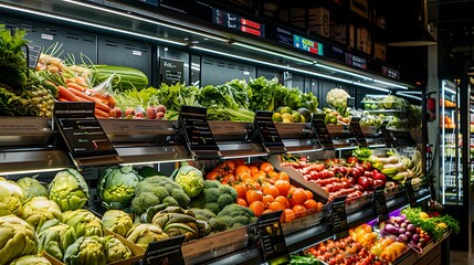 Obraz premium Fresh Produce Display in Supermarket Grocery Store