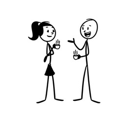 they chat with a cup of coffee in hand