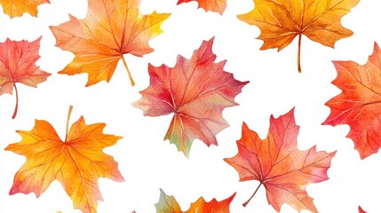 Watercolor collection of autumn maple leaves and red,yellow,Hand drawn nature design elements isolated on white background,Hand paint,Perfect for creating cards, design,copy space.