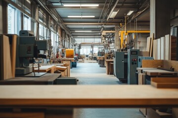 Woodworking machines standing in empty joinery workshop