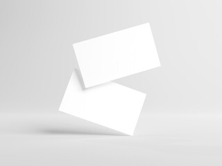 Two business cards floating on white background Mockup. Blank american size calling card. 3D rendering