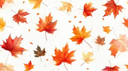Watercolor collection of autumn maple leaves and red,yellow,Hand drawn nature design elements isolated on white background,Hand paint,Perfect for creating cards, design,copy space.