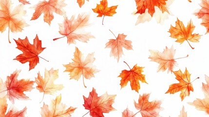 Fototapeta premium Watercolor collection of autumn maple leaves and red,yellow,Hand drawn nature design elements isolated on white background,Hand paint,Perfect for creating cards, design,copy space.