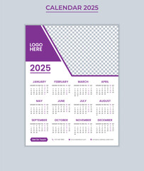 Wall Calendar 2025 Design Vector Template, Single Page, 12 Month Included.