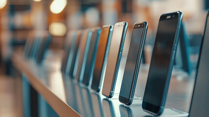 店頭に並べられたスマートフォン