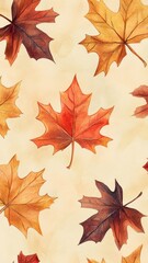 Obraz premium Watercolor collection of autumn maple leaves and red,yellow,Hand drawn nature design elements isolated on white background,Hand paint,Perfect for creating cards, design,copy space.