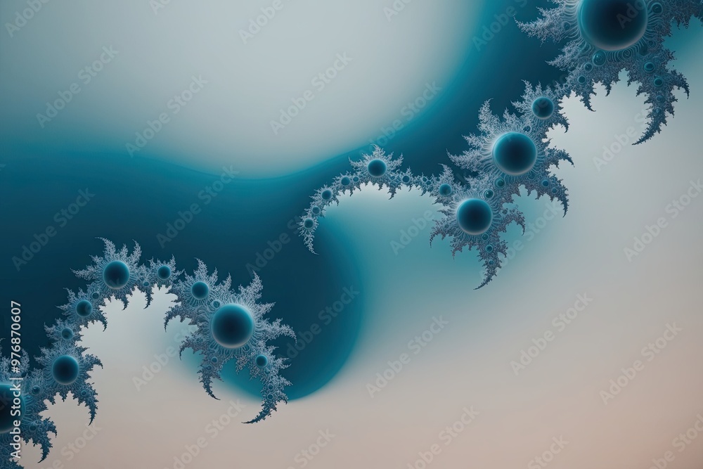 Poster icy blue fractal design with calm gradient and soft glow on minimalist abstract canvas
