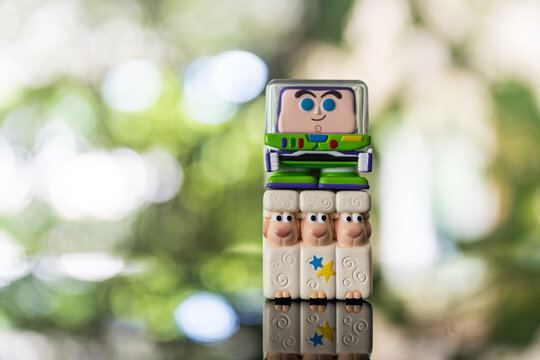 Bangkok, Thailand - September 16, 2024 : Buzz lightyear and Billy, Goat, and Gruff from POP MART