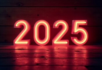 numbers 2025 burning with neon light. New Year concept. Ai generated