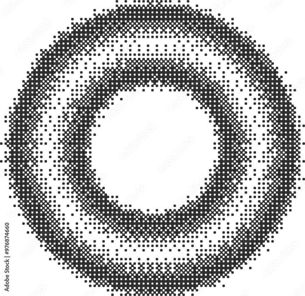 Poster bitmap pixel arcade game effect. circle frame with bit pattern texture. round y2k halftone element. 