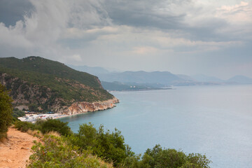 Very beautiful landscape with the Adriatic Sea on the coast of Albania near Gjipe beach. The turquoise sea.