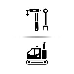 Construction icons set. Flat web icon set construction, home repair tools. Construction vehicle, elements, tools.