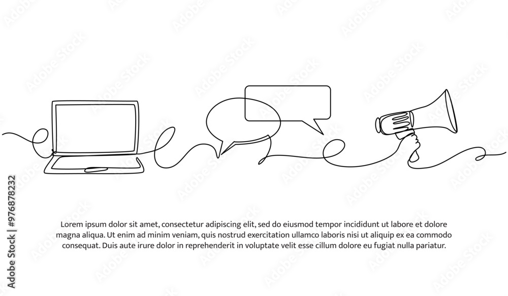 Poster continuous one line design of digital information technology. minimalist style vector illustration o