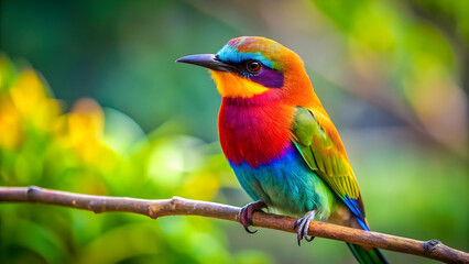 Obraz premium Vibrant image of a colorful bird perched on a tree branch, avian, feathered, wildlife, nature, vibrant, colorful, wings