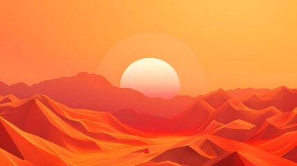 A vibrant sunset over stylized mountains, showcasing a warm color palette.