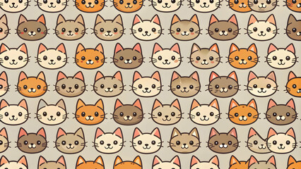 Cute cat faces seamless pattern perfect for animal background wallpaper, cat, feline, cute, kitten, adorable, whiskers