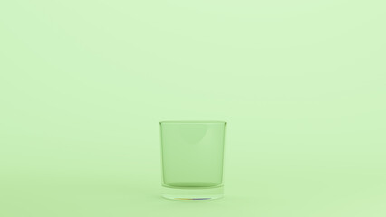 Green highball low glass glass water drink clear transparent monochrome pale green background 3d illustration render digital rendering