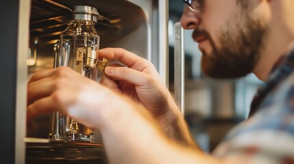 Obraz premium A man is working on a machine.