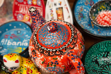 Beautiful and colorful traditional souvenirs from Albania.