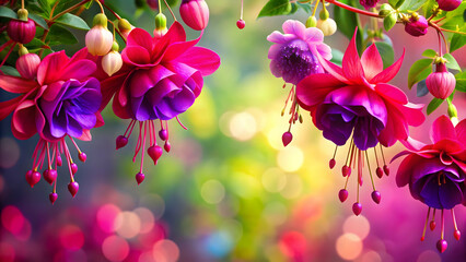 Vibrant fuchsia flowers combined with other colorful elements in a beautiful fusion, fuchsia, fusion, vibrant, flowers