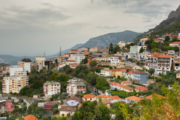 Fototapeta premium The historical center of the medieval town of Kruje in Albania. Beautiful outdoor scene of Albania, Europe. Traveling
