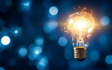 A glowing light bulb surrounded by shimmering bokeh, representing creativity and inspiration in a vibrant atmosphere.