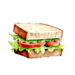 Fresh sandwich with lettuce, tomato, and whole grain bread